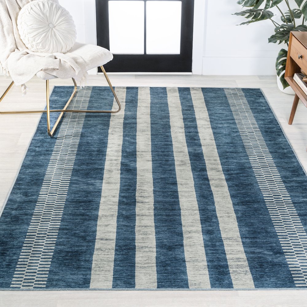 Vichy Geometric Striped Machine-Washable Area Rug
