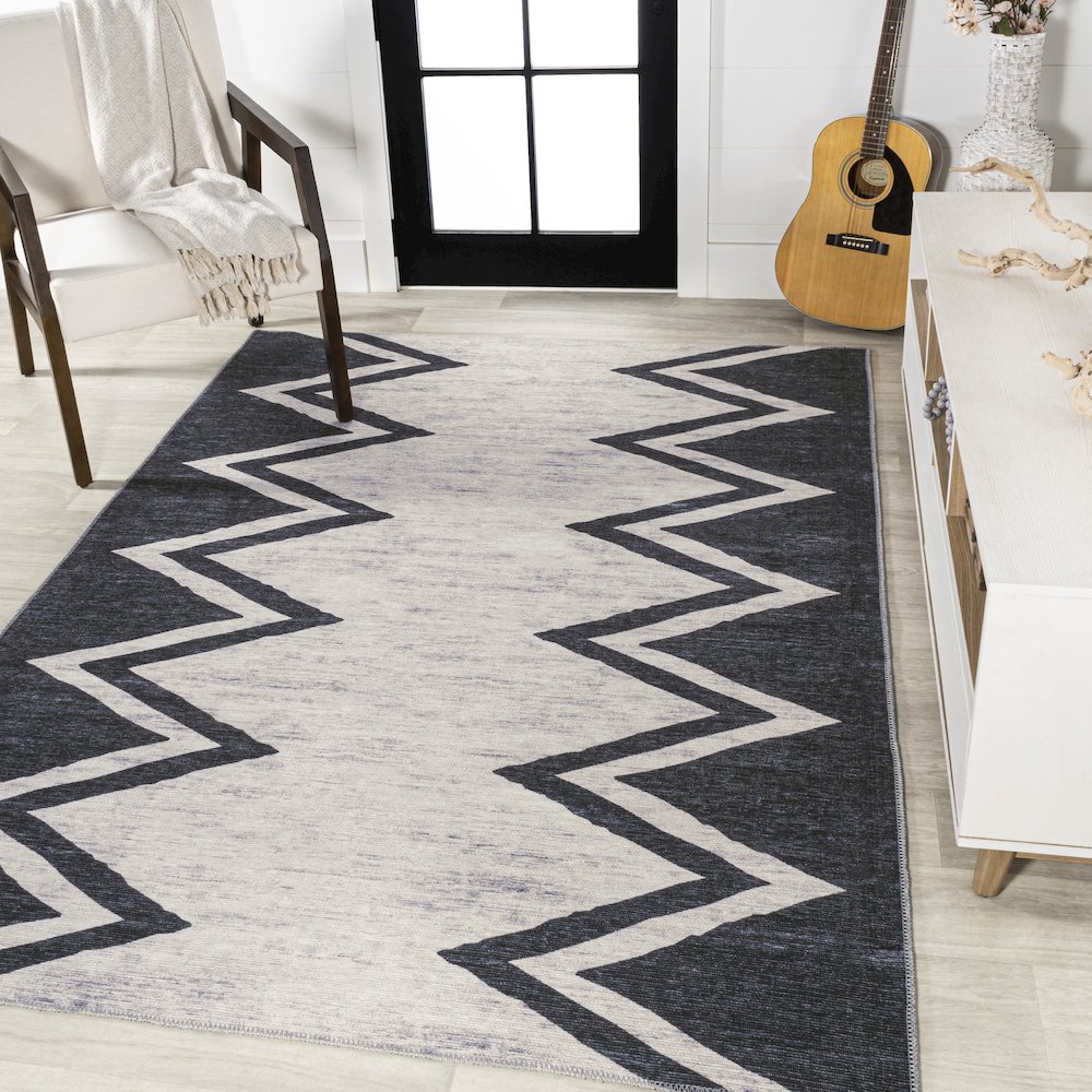 Siksak Modern Chevron Border Area Rug