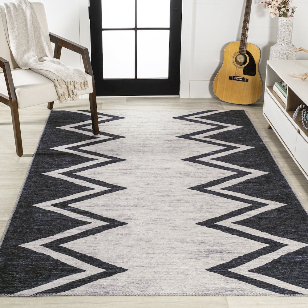 Siksak Modern Chevron Border Area Rug