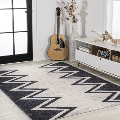 Siksak Modern Chevron Border Area Rug