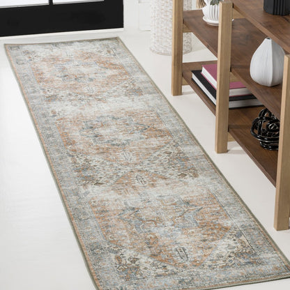 Armae Distressed Medallion Chenille Machine-Washable Runner Rug