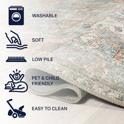 Armae Distressed Medallion Chenille Machine-Washable Runner Rug
