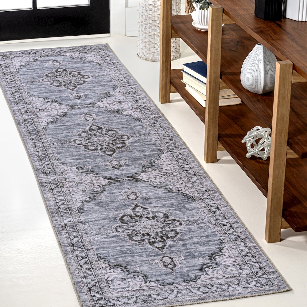 Wincer Chenille Cottage Medallion Machine-Washable Runner Rug