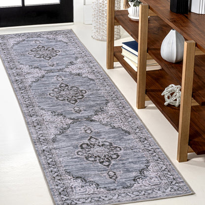 Wincer Chenille Cottage Medallion Machine-Washable Runner Rug