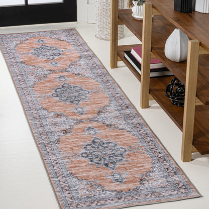 Wincer Chenille Cottage Medallion Machine-Washable Runner Rug
