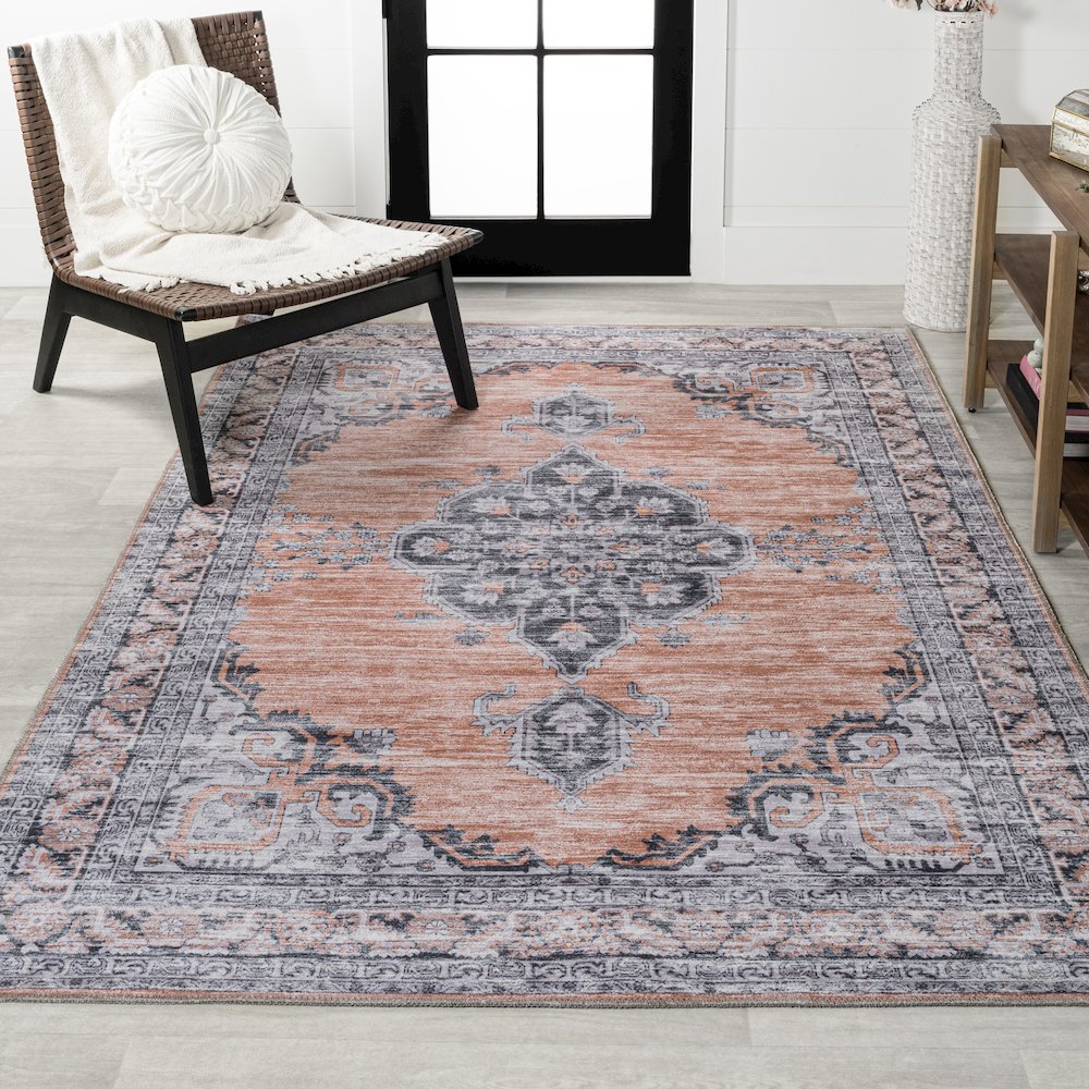 Wincer Chenille Cottage Medallion Machine-Washable Area Rug