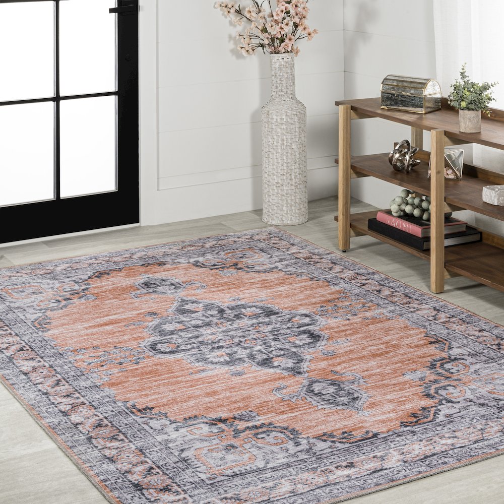 Wincer Chenille Cottage Medallion Machine-Washable Area Rug