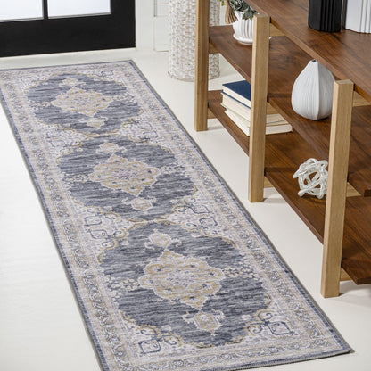 Wincer Chenille Cottage Medallion Machine-Washable Runner Rug