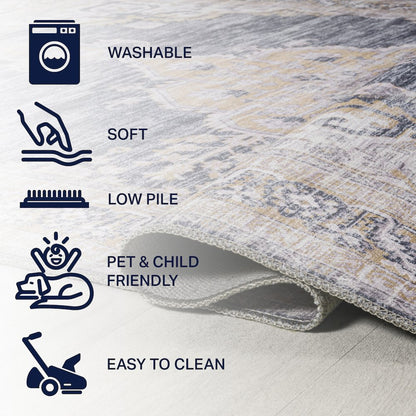 Wincer Chenille Cottage Medallion Machine-Washable Runner Rug