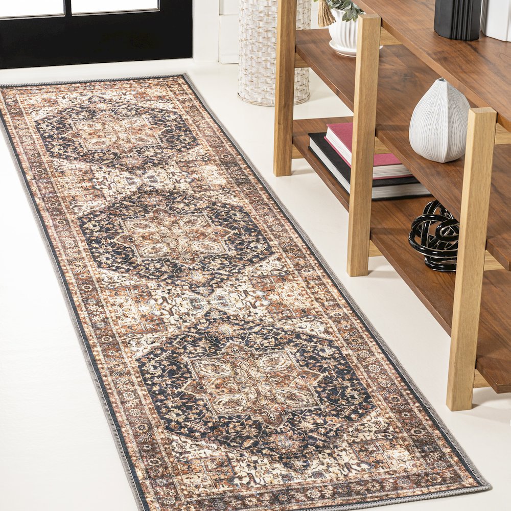 Chapell Chenille Traditional Medallion Machine-Washable Runner Rug