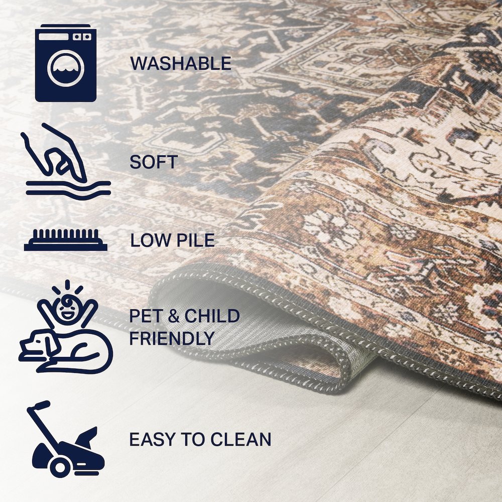 Chapell Chenille Traditional Medallion Machine-Washable Runner Rug