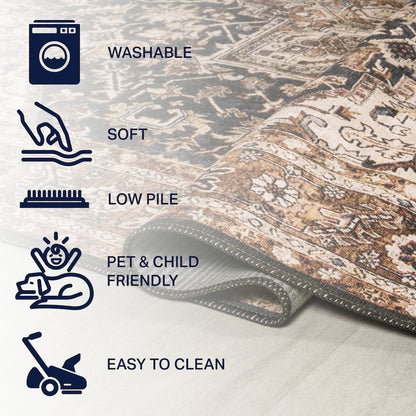 Chapell Chenille Traditional Medallion Machine-Washable Runner Rug