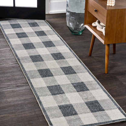 Gingham Gradient Plaid Cottage Machine-Washable Runner Rug