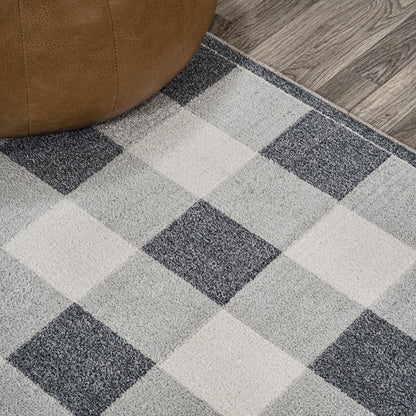 Gingham Gradient Plaid Cottage Machine-Washable Runner Rug