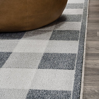 Gingham Gradient Plaid Cottage Machine-Washable Runner Rug