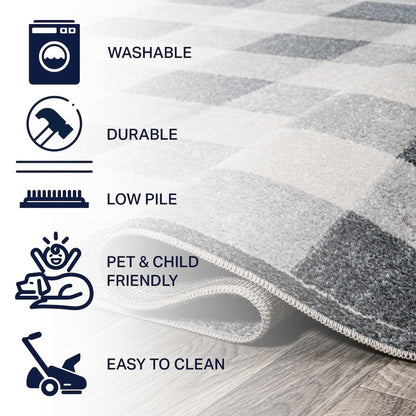 Gingham Gradient Plaid Cottage Machine-Washable Runner Rug