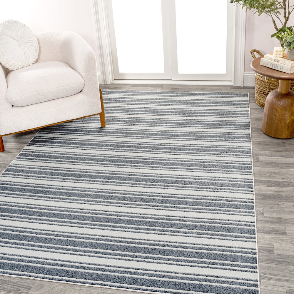 Fawning Two-Tone Striped Classic Low-Pile Machine-Washable Area Rug