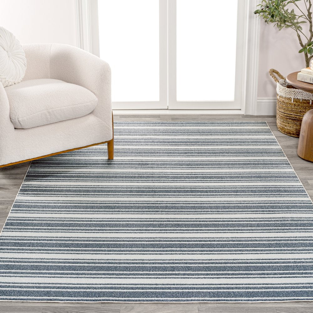 Fawning Two-Tone Striped Classic Low-Pile Machine-Washable Area Rug