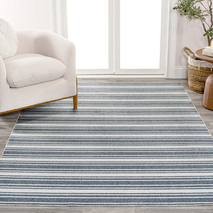 Fawning Two-Tone Striped Classic Low-Pile Machine-Washable Area Rug