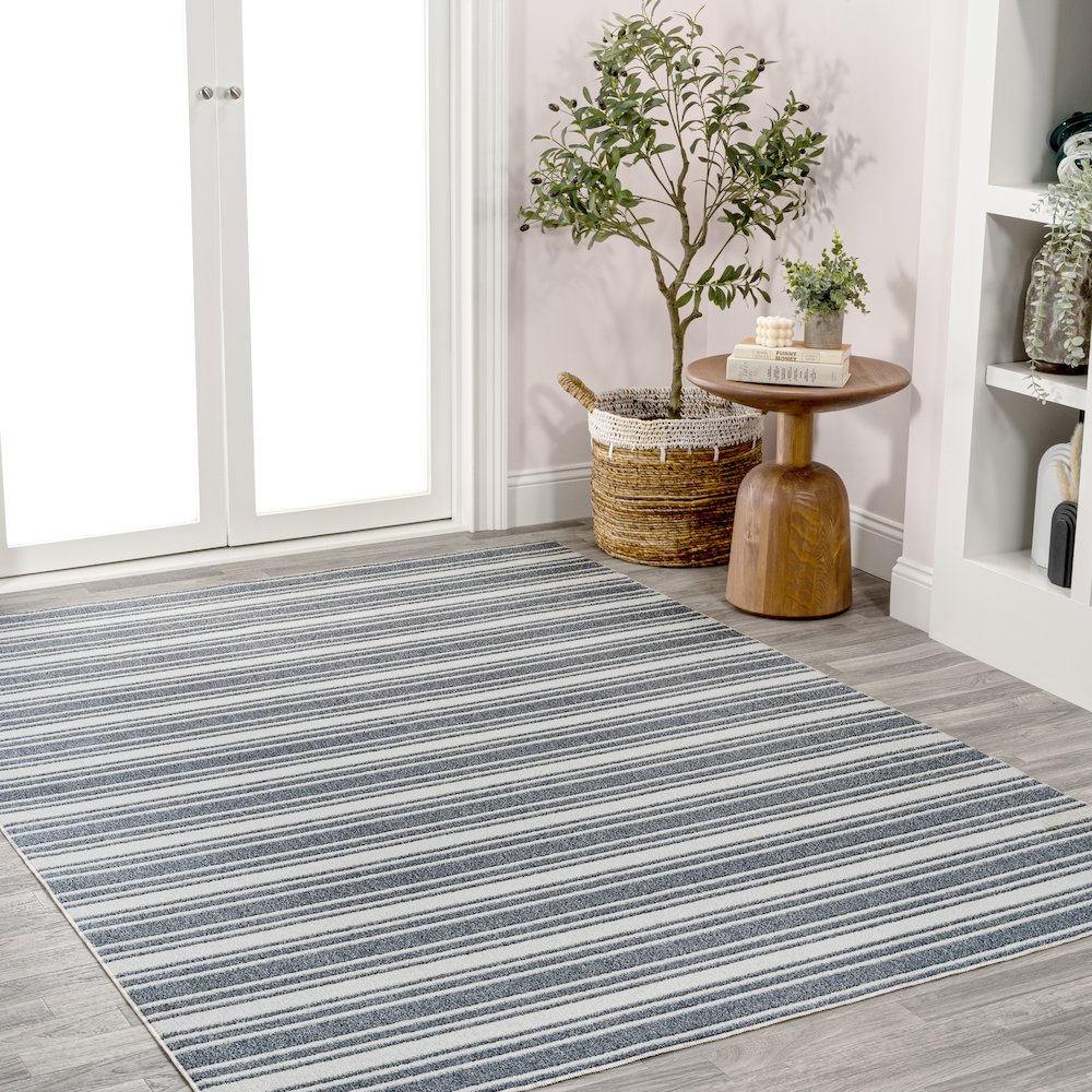 Fawning Two-Tone Striped Classic Low-Pile Machine-Washable Area Rug