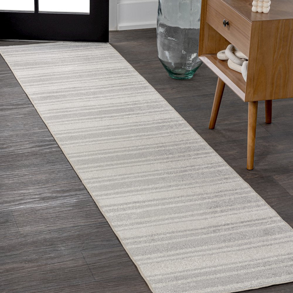 Fawning Two-Tone Striped Classic Low-Pile Machine-Washable Runner Rug