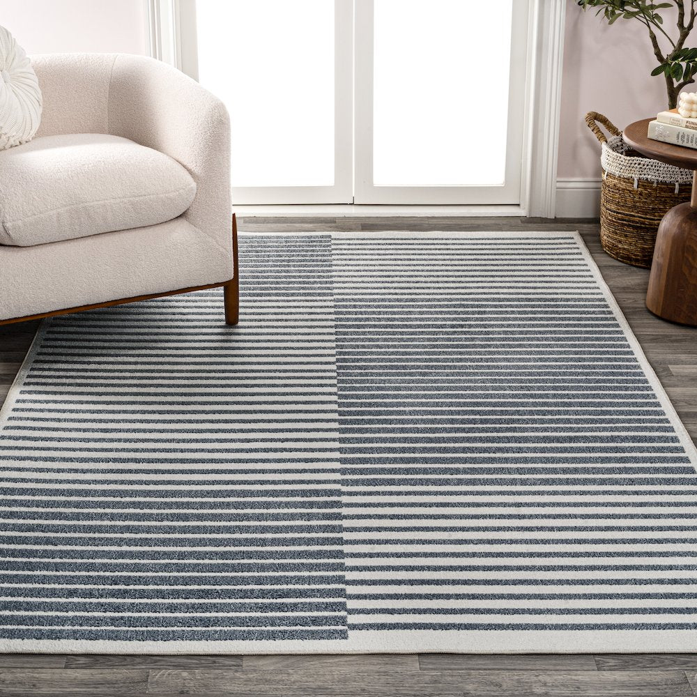 Shutter Minimalist Striped Plaid Machine-Washable Area Rug
