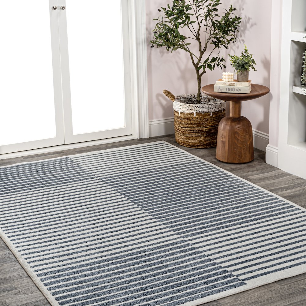 Shutter Minimalist Striped Plaid Machine-Washable Area Rug