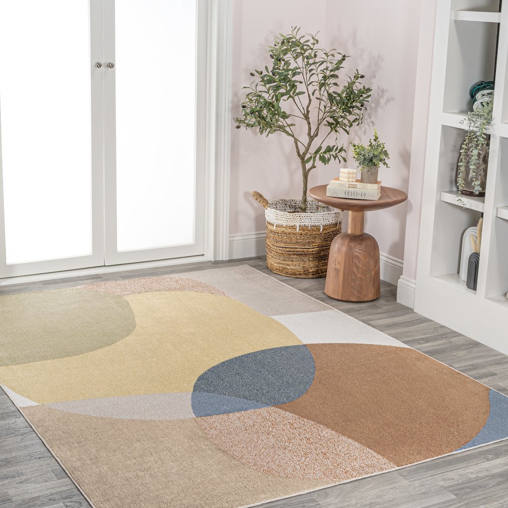 Pebble Geometric Contemporary Machine-Washable Area Rug