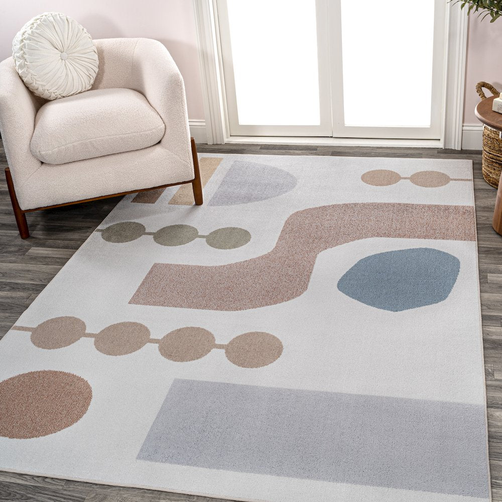 Riley Abstract Coastal Contemporary Machine-Washable Rug