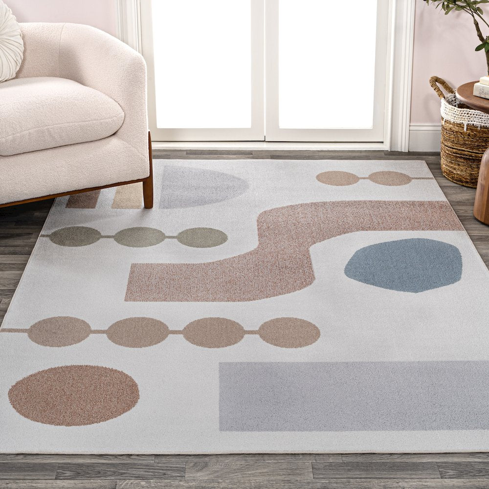 Riley Abstract Coastal Contemporary Machine-Washable Rug