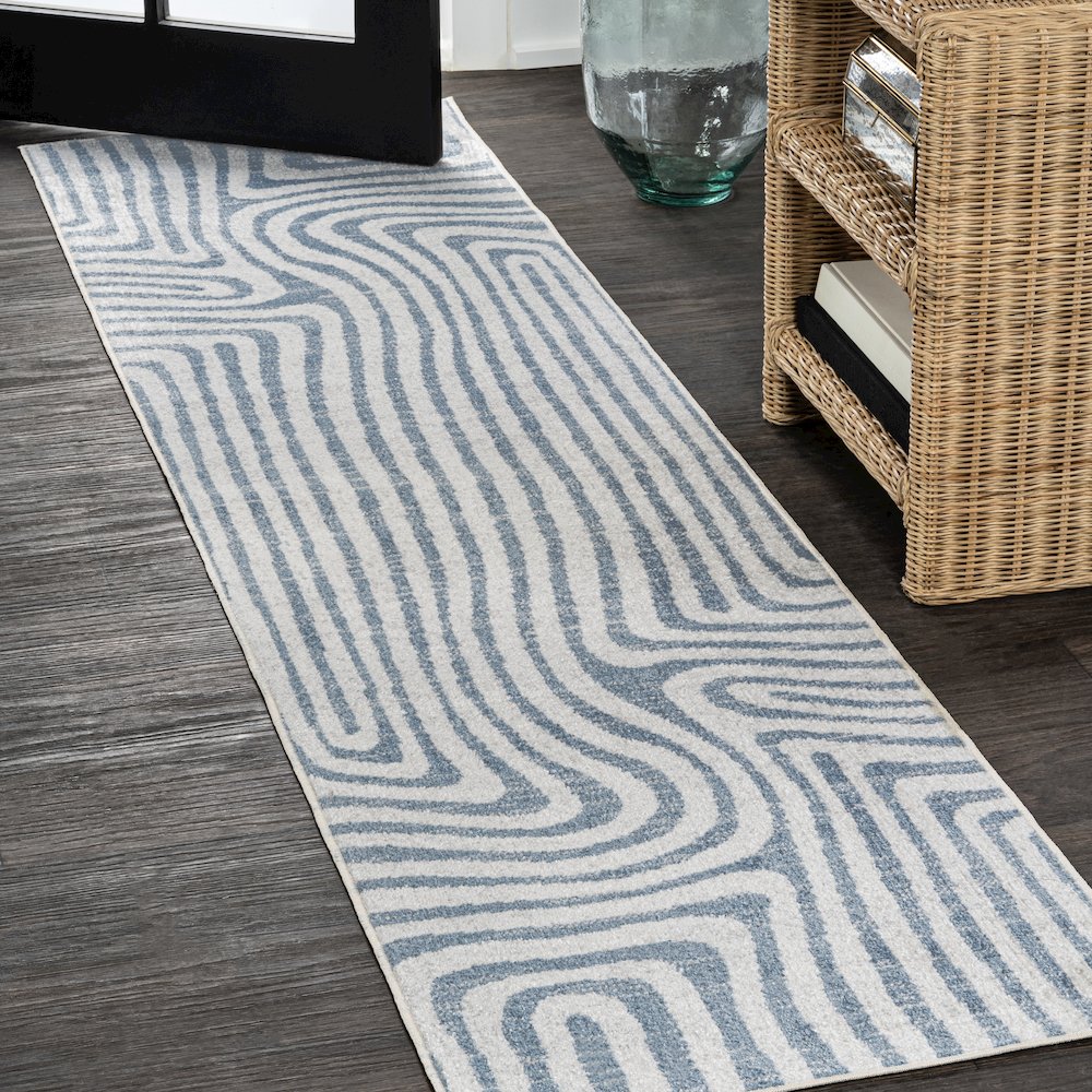 Maze Abstract Two-Tone Low-Pile Machine-Washable Runner Rug