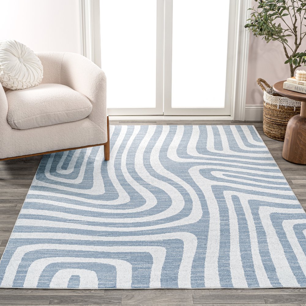 Maze Abstract Two-Tone Low-Pile Machine-Washable Area Rug
