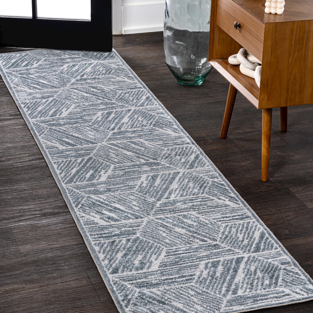 Vector Modern Coastal Geometric Machine-Washable Runner Rug