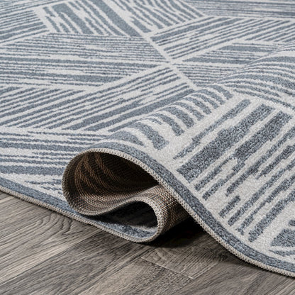 Vector Modern Coastal Geometric Machine-Washable Runner Rug