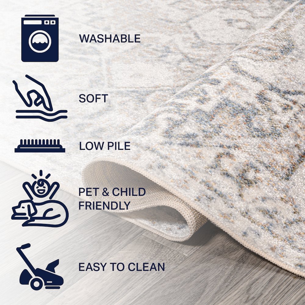 Edith Distressed Medallion Low-Pile Machine-Washable Runner Rug