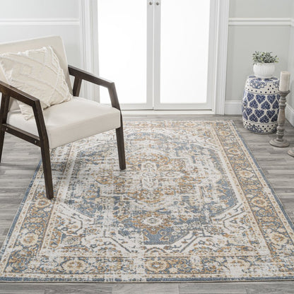 Edith Distressed Medallion Low-Pile Machine-Washable Area Rug