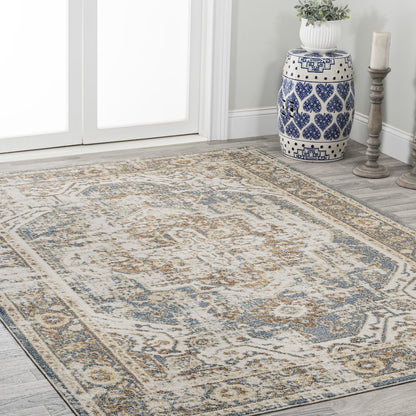 Edith Distressed Medallion Low-Pile Machine-Washable Area Rug