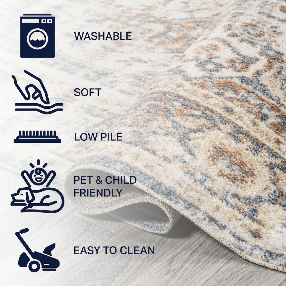 Keesha Bold Distressed Medallion Low-Pile Machine-Washable Runner Rug