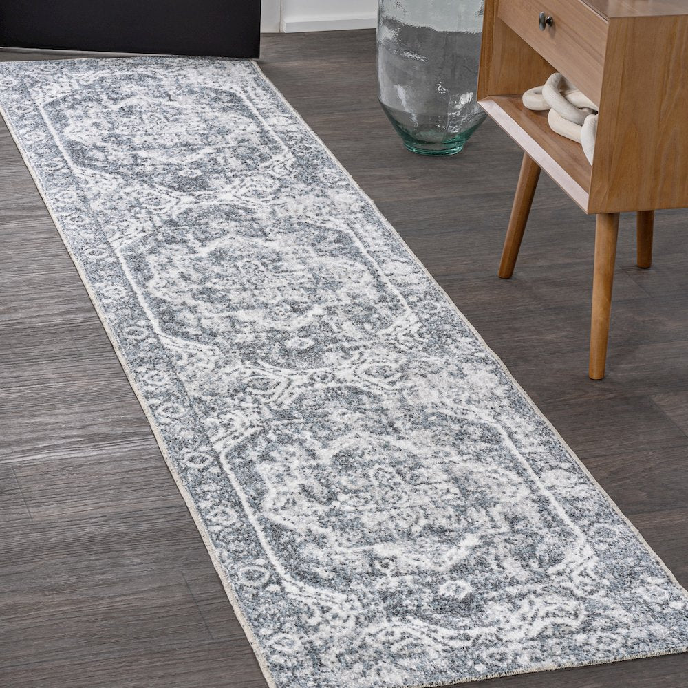Keesha Bold Distressed Medallion Low-Pile Machine-Washable Runner Rug