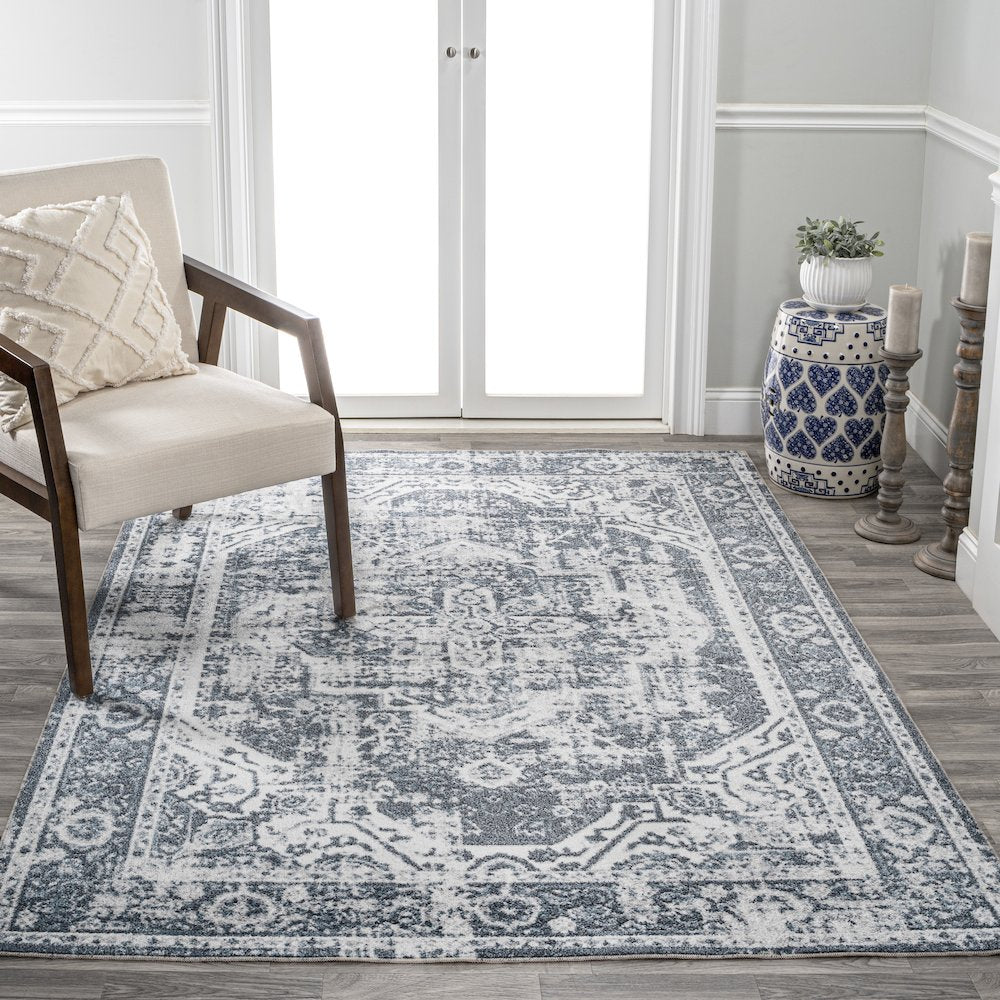 Edith Distressed Medallion Low-Pile Machine-Washable Area Rug