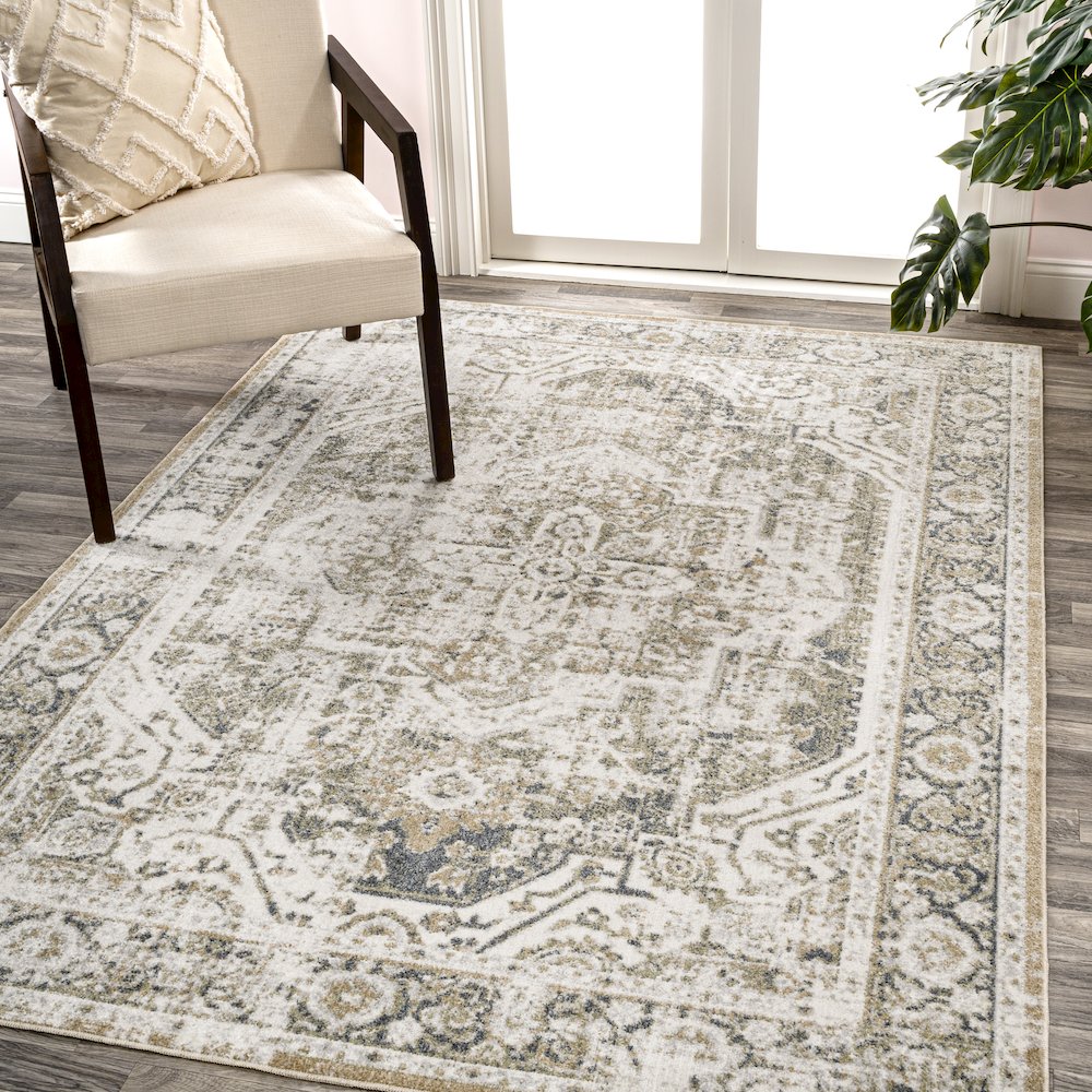 Edith Distressed Medallion Low-Pile Machine-Washable Area Rug