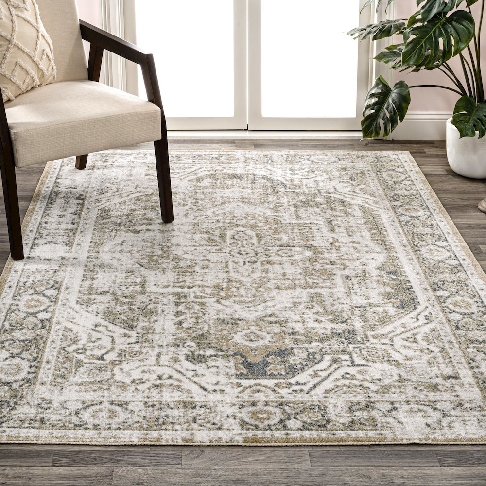 Edith Distressed Medallion Low-Pile Machine-Washable Area Rug