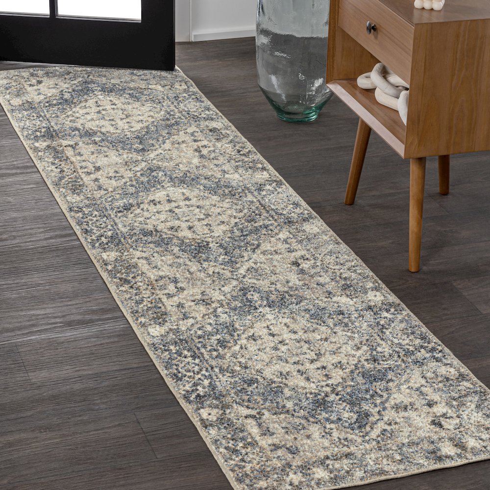 Pavel Distressed Medallion Low-Pile Machine-Washable Runner Rug