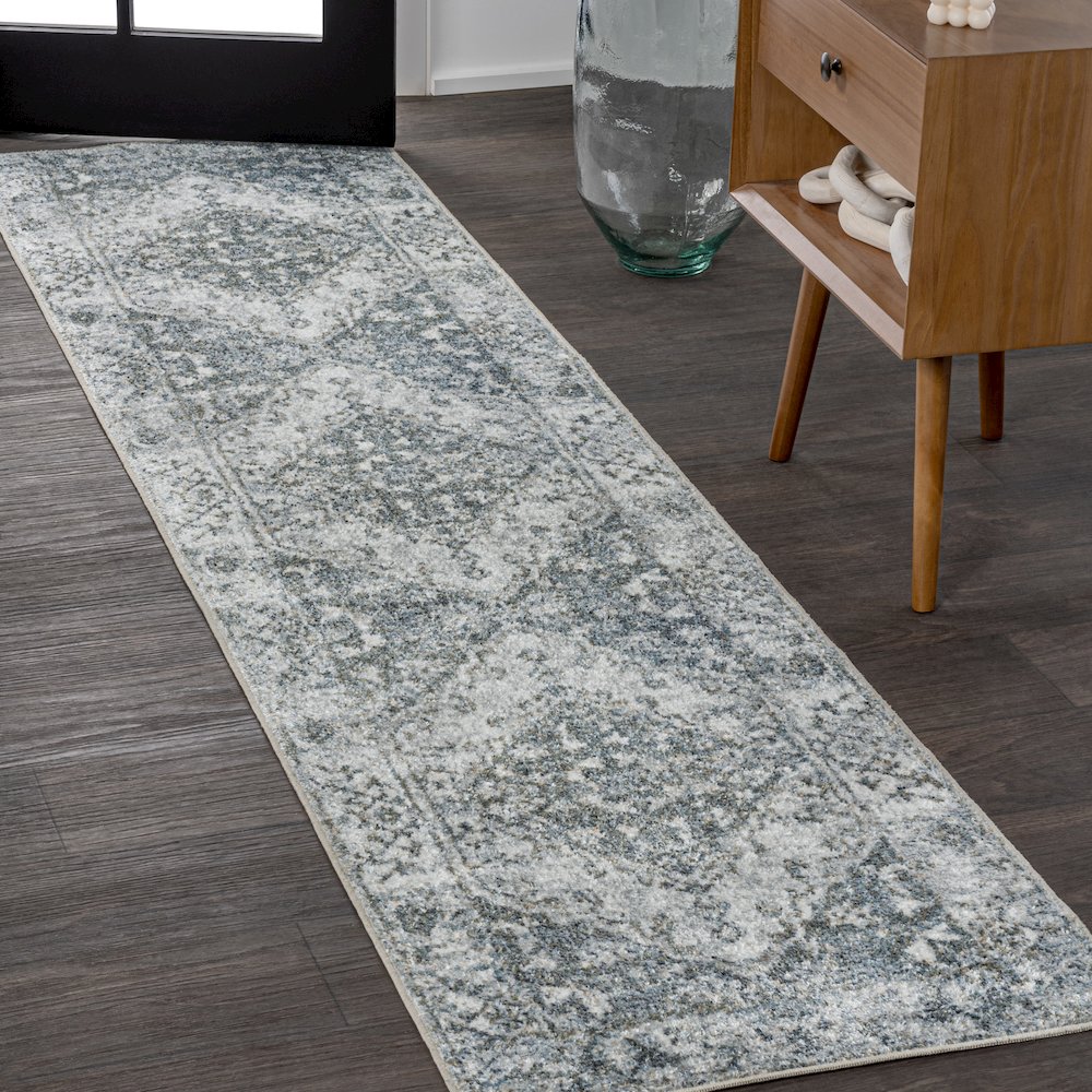 Pavel Distressed Medallion Low-Pile Machine-Washable Runner Rug