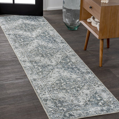 Pavel Distressed Medallion Low-Pile Machine-Washable Runner Rug