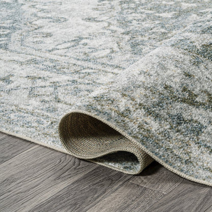 Pavel Distressed Medallion Low-Pile Machine-Washable Runner Rug