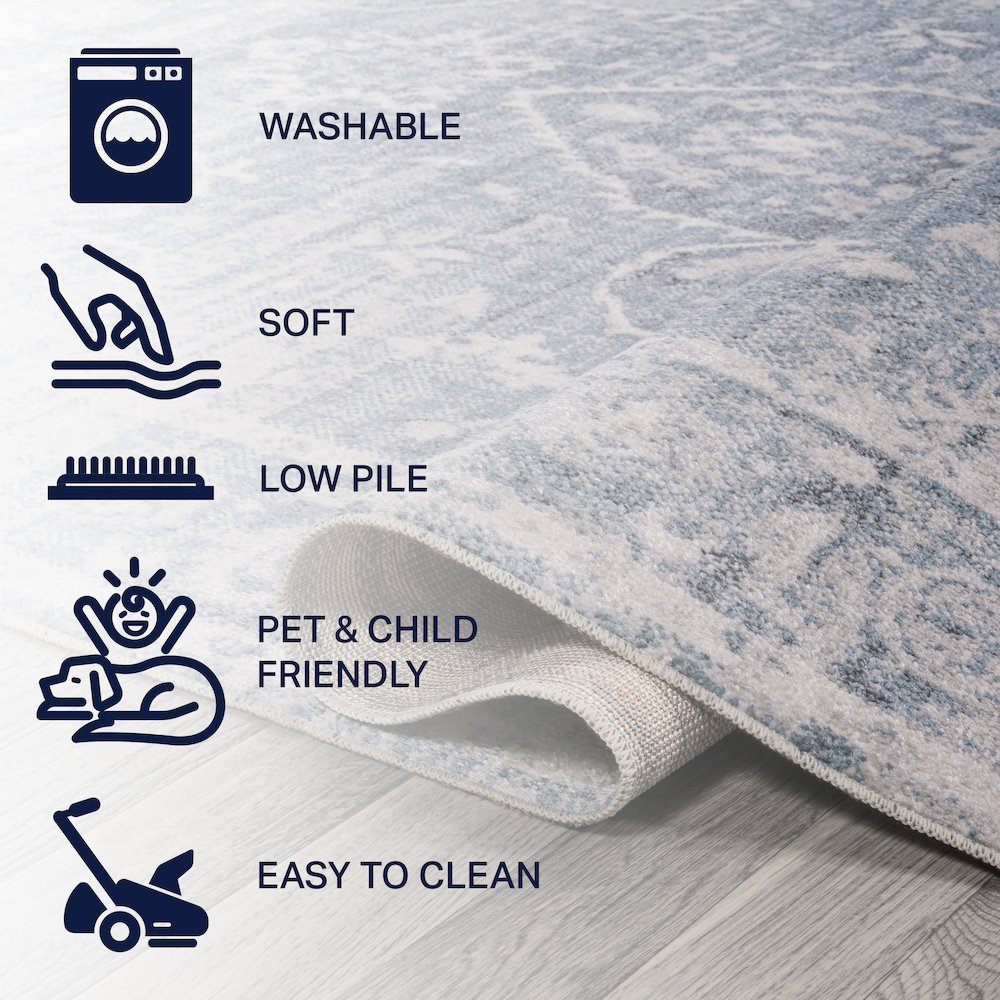 Shaii Global Medallion Low-Pile Machine-Washable Runner Rug