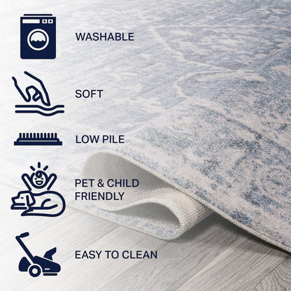Shaii Global Medallion Low-Pile Machine-Washable Runner Rug