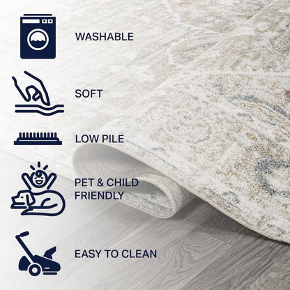 Shaii Global Medallion Low-Pile Machine-Washable Runner Rug
