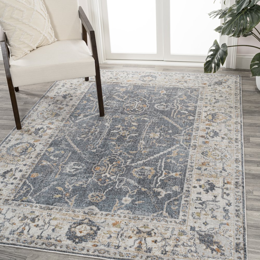 Brandy Rustic Border Low-Pile Machine-Washable Area Rug